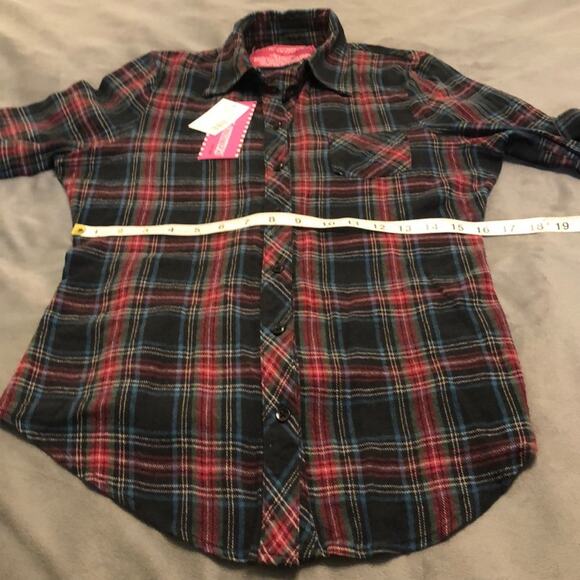 Rustic Outfitter Plaid Flannel Fitted Blouse Juniors Size Large 3/4 Sleeves - Picture 8 of 8